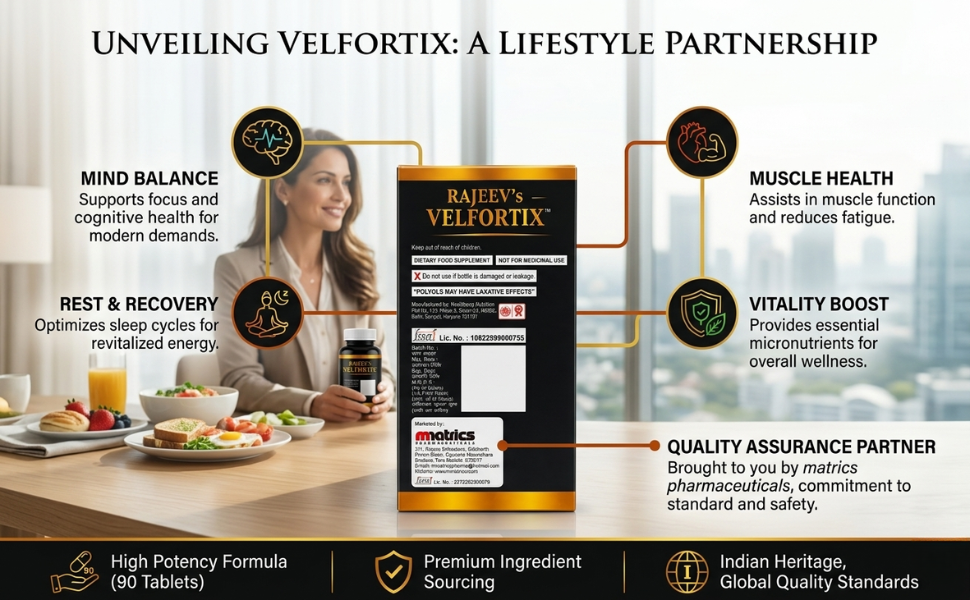 Rajeev’s Velfortix Chelated Magnesium Glycinate 2000 mg with Vitamin B12 & B6 | High Absorption Formula | Nerve, Muscle & Sleep Support | 90 Tablets