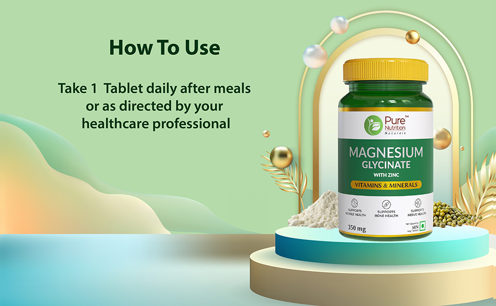 Pure Nutrition Magnesium Glycinate with Zinc Supplement 350 mg - 120 Tablets | High Absorption Magnesium Supplement for Bone, Muscle & Nerve Vitality | Supports Calm, Sleep Quality & Cramp Relief