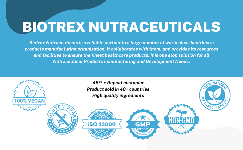 Biotrex Nutraceuticals Magnesium Glycinate | Highest Bioavailability | Cramps, Sleep & Mood balance | Chelated Form With Superior Absorption | Muscle Recovery & Nerve Function | 120 Veg Capsules