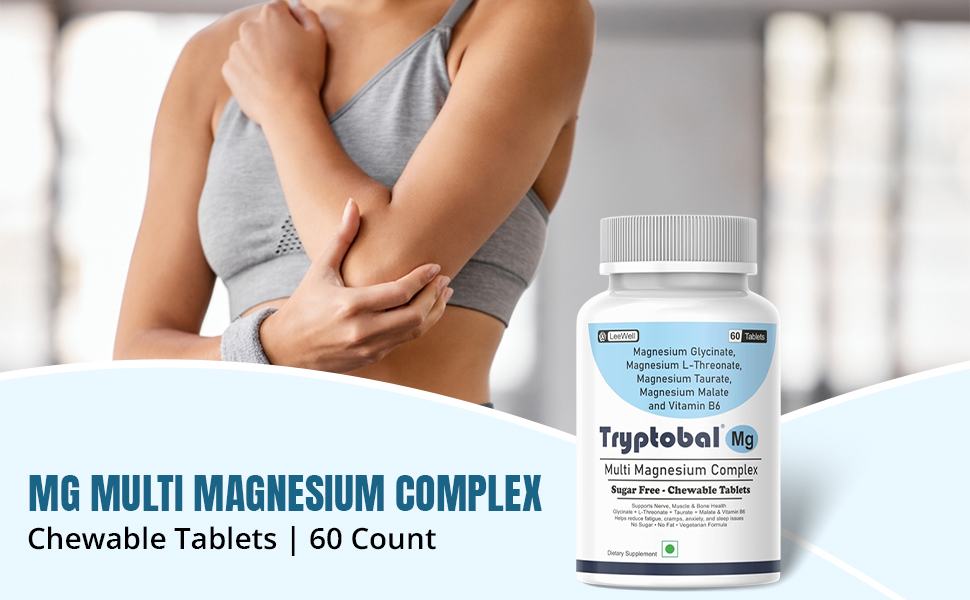 Mg ( LeeWell ) Chewable Multi Magnesium Complex Supplement | Magnesium L threonate, Magnesium Glycinate, Magnesium Taurate, Magnesium Malate, Vitamin B6 | Sleep, Stress Relief, Brain Focus, Heart & Muscle Support - 60 Sugar free Tablets