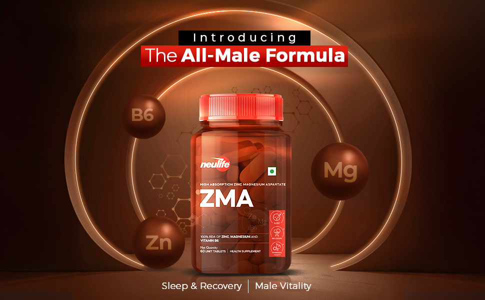 Neulife ZMA-Zinc + Magnesium + B6 for Recovery & all-round Health boost Tablets- (60Tabs)