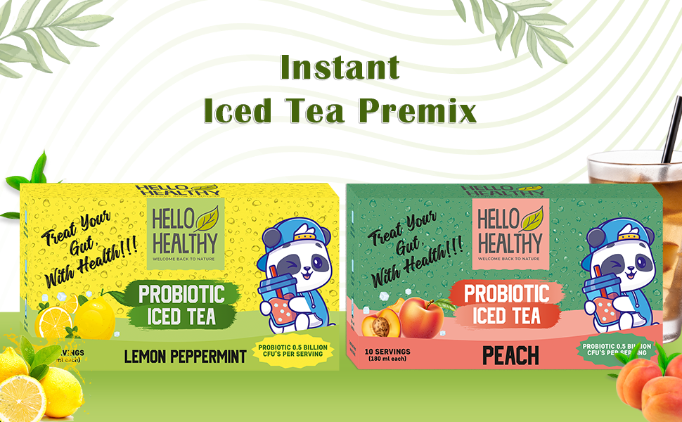HELLO HEALTHY Instant Lemon Iced Tea Powder – Refreshing Gut-Friendly Drink Mix |10 Servings Natural Lemon Flavor | Easy to Prepare Summer Beverage