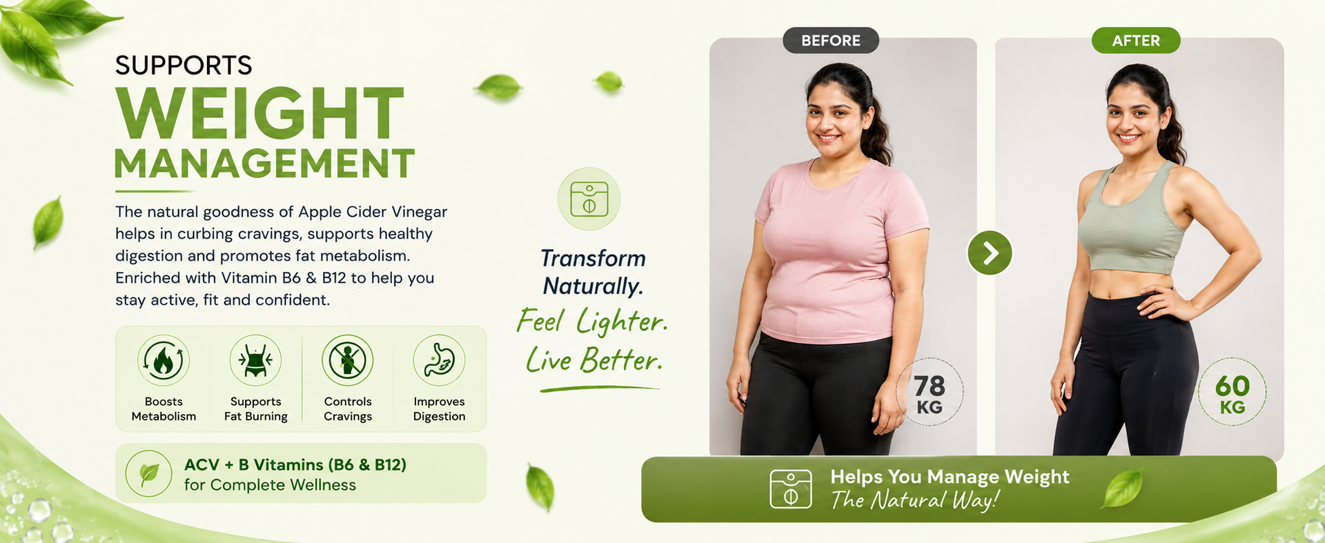 Apple Cider Vinegar (ACV) Effervescent Tablets for Weight Loss | 4-in-1 Formula with Garcinia, L-Carnitine, Vitamin B12 & Piperine | Sugar Free, Green Apple Flavour | 60 Effervescent Tablets (1 Month Pack)