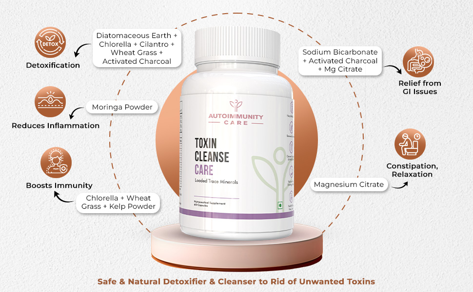 Autoimmunity Care: Toxin Cleanse Care - Advanced Detox Cleanse,Detoxification, Digestion, Powerful Binders, Heavy Metals Detox, Removes Toxins, Parasites, Infections & Microbial Debris | 60 Capsules
