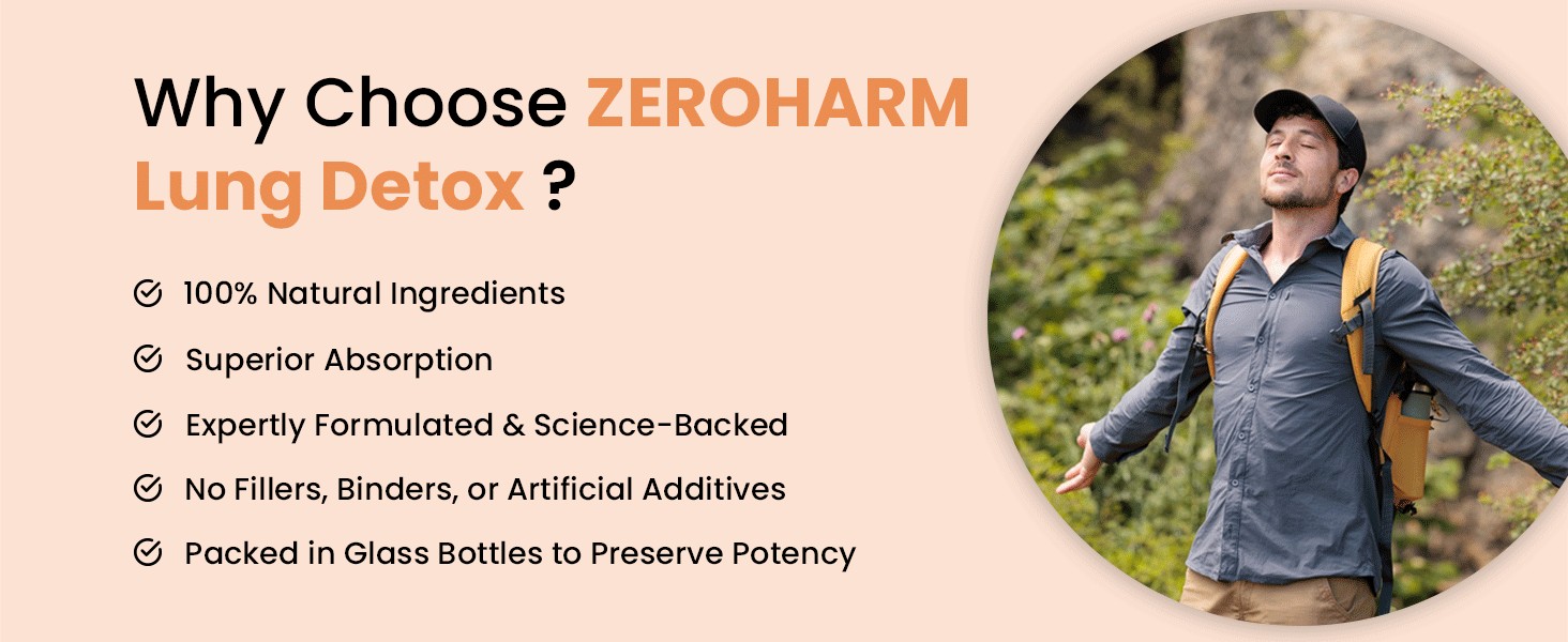 ZEROHARM Holo Lung Detox Tablets for Smokers | Vasaka, Echinacea, Ginger, Basil & Mulethi | Ayurvedic Lung Cleanse for Pollution & Respiratory Health | Nanotechnology for Men & Women | 60 Tablets