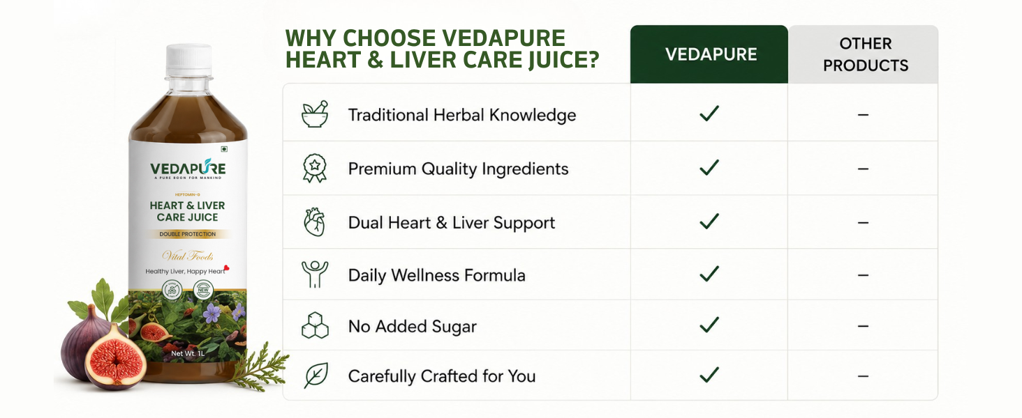 Vedapure Heart & Liver Care Juice 1 Litre | Herbal Liver Detox Supplement