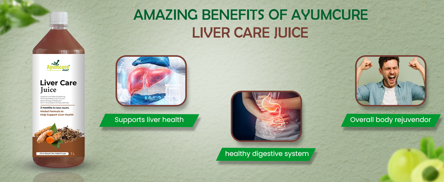 Ayumcure Liver Care Juice | Ayurvedic Liver Support Formula with Aloe Vera, Bhui Amla, Kalmegh, Turmeric, Kasni, Punarnava & Traditional Herbs | Natural Antioxidant Support | Plant-Based Herbal Wellness Drink for Men & Women | 1L
