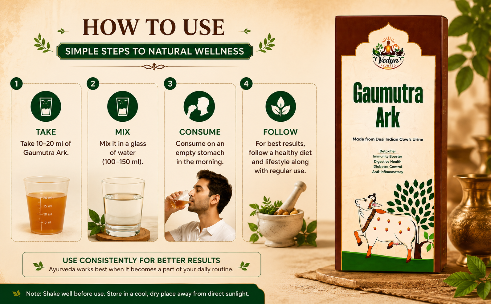 Desi Cow Gomutra Ark 450 ml | 100% Pure & Natural Go Ark | Indian Tharparakar Gomutra | Sugar Free With No Added Color Or Flavour | Natural Detoxifier (Pack of 2)