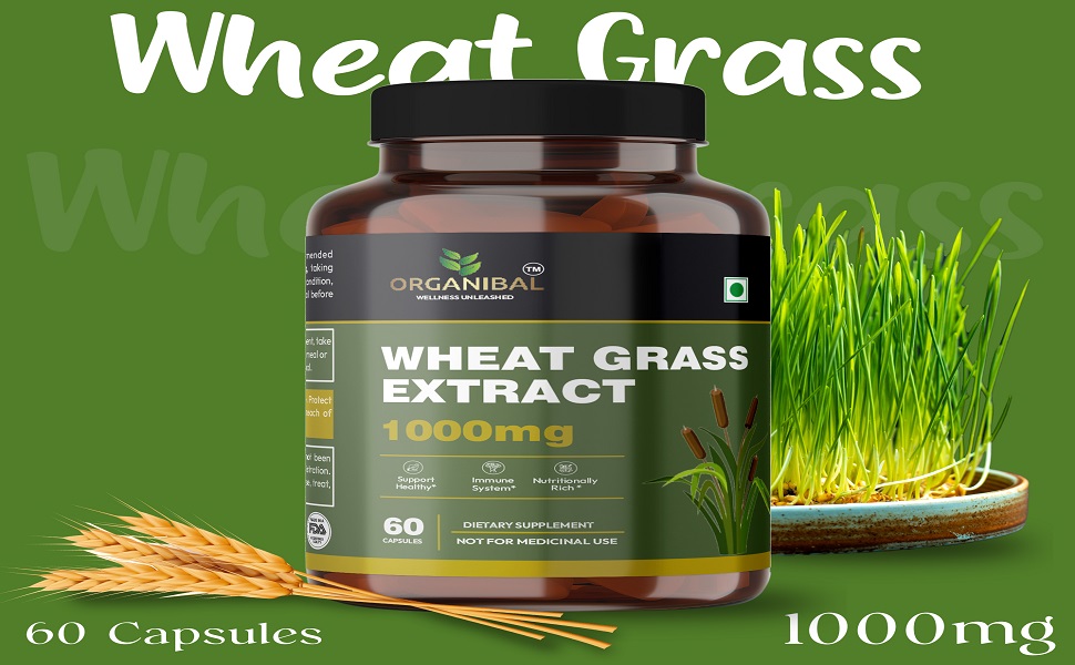 Natural Wheat Grass Capsules (60 Capsules, 1000mg) - Natural Antioxidant Superfood, Supports Healthy Joints, Immunity Booster, Non-GMO, Vegan