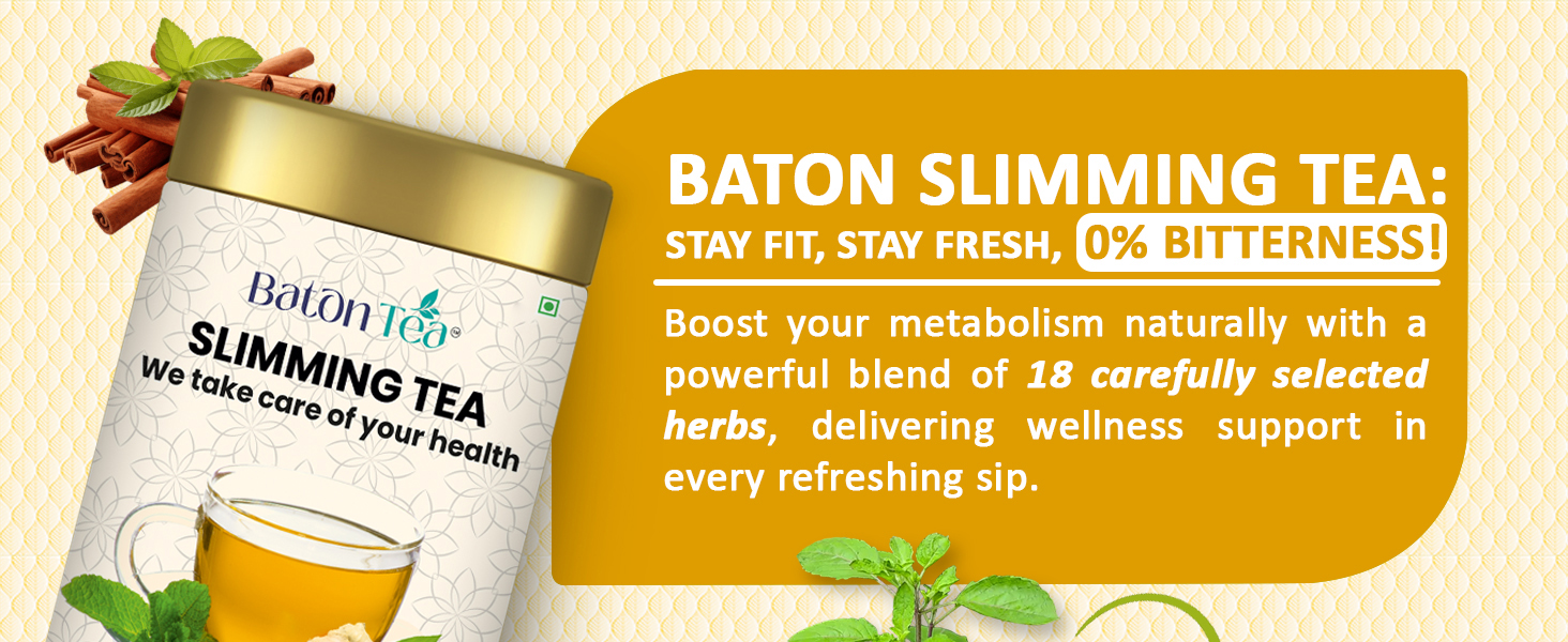 Baton Slimming Green Tea 100g Tin | 18 Natural Herbs for Weight Management & Detox | Supports Metabolism, Fat Burning & Digestive Health | Zero Sugar | For Men & Women | Pack of 1