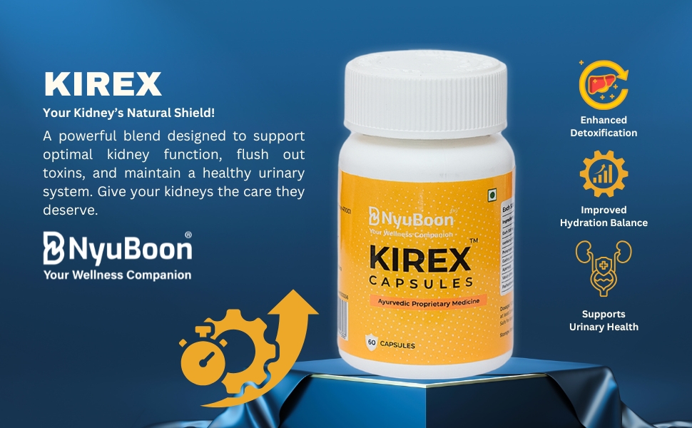 KIREX - Ayurvedic Kidney Support Supplement | Enhances Detox & Hydration | Supports Urinary Health & Natural Filtration | 60 Capsules
