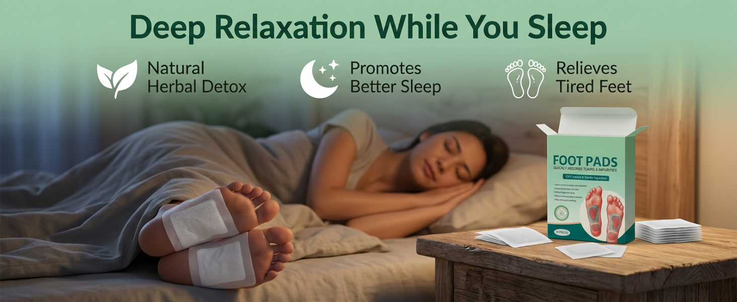 Herbal Detox Foot Pads with Bamboo Vinegar Natural Gentle Ingredients Foot Patch for Night Use Relaxation Sleep Support Pain Relief and Daily Toxin Cleansing (Pack Of 1)