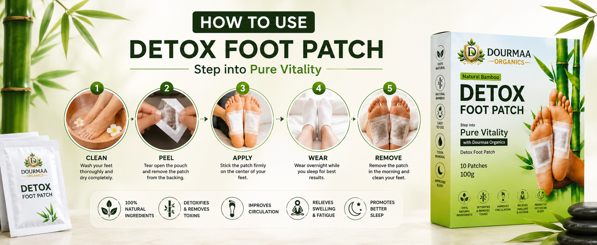 Detox Foot Patches, 5 Boxes = 50 Patches