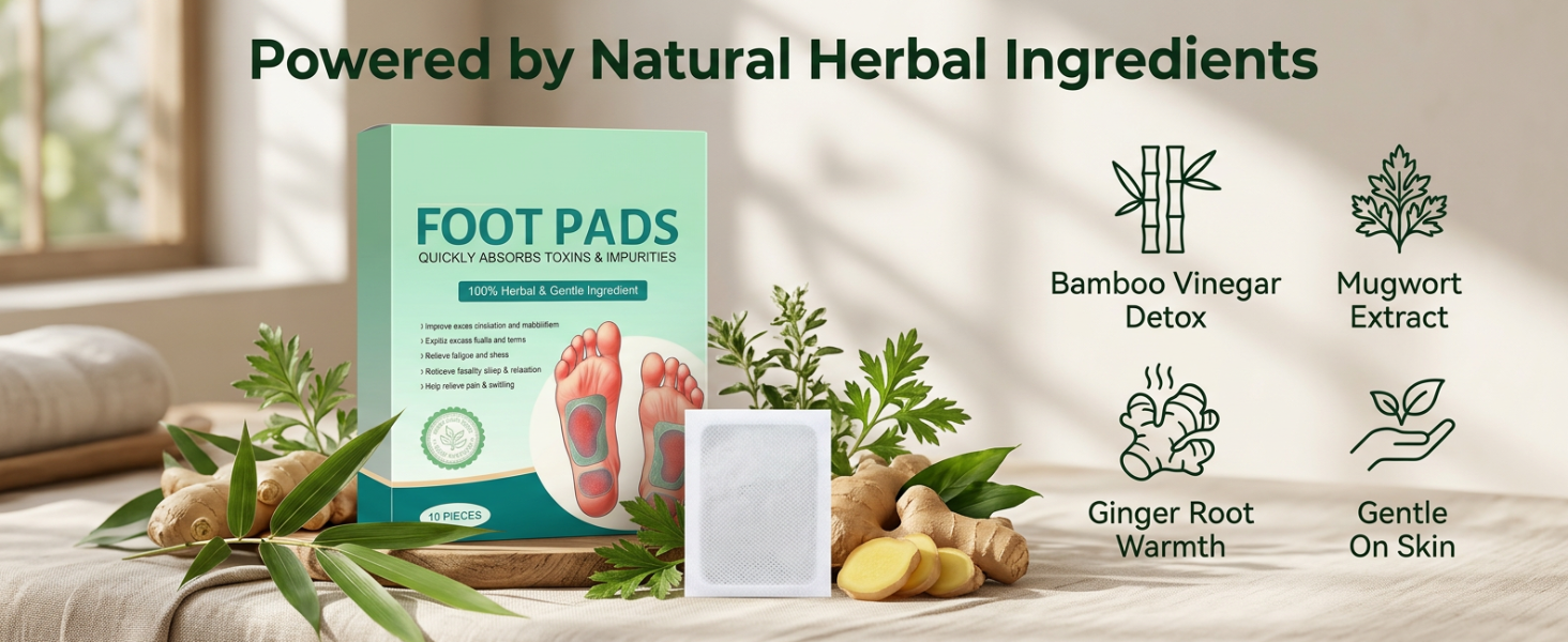 Herbal And Gentle Ingredient Foot Pads, Natural Ingredients for Sleep Aid, Pain Relief, Detoxification and Acupoint Micro-Massage Technology (Pack of 2, 20 pieces)