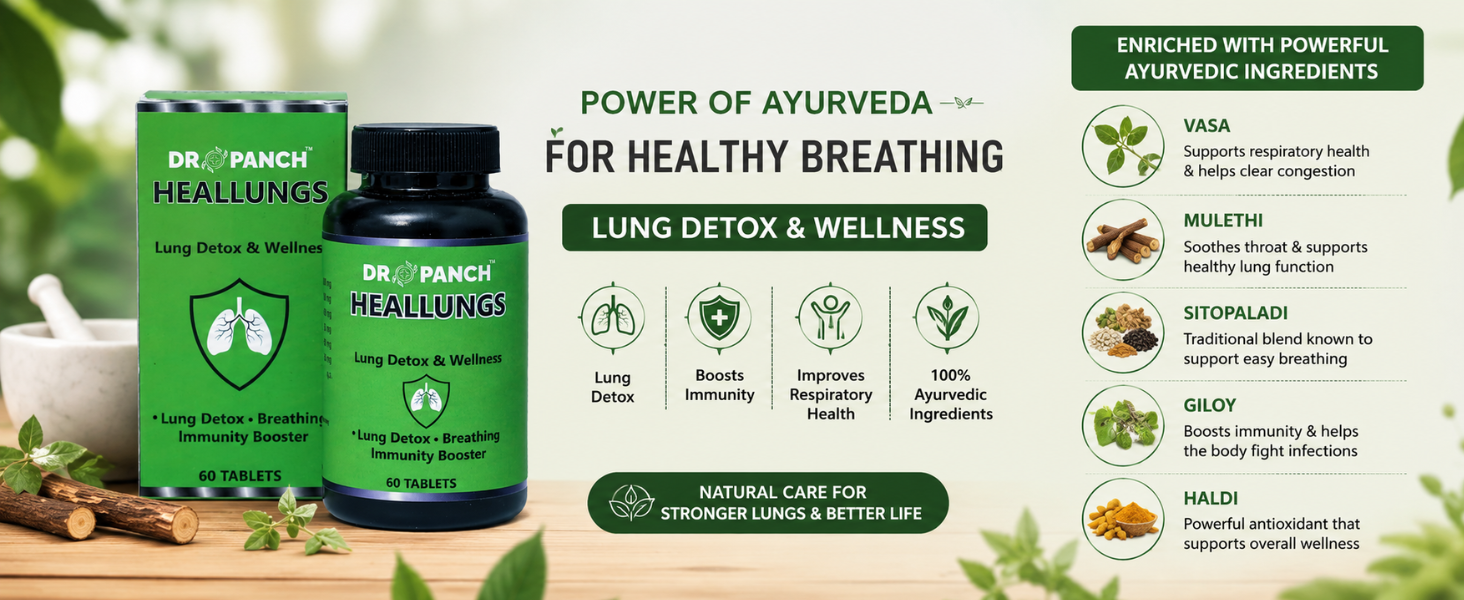 Heallungs 60 Tablets | Ayurvedic Lung Detox & Breathing Support Tablets | Vasa, Mulethi, Sitopaladi, Giloy & Haldi | Lung Cleanse, Immunity