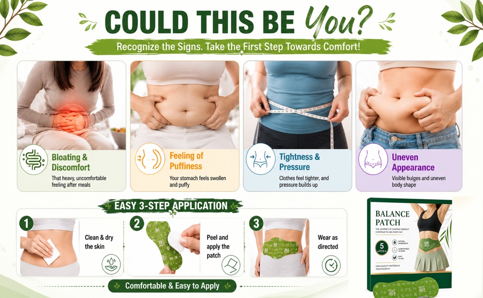 Herbal Balance Patch, Plant-Based Ingredients, Comfortable Adhesive Design, Balance Belly Button Patch Natural Detox & Slimming Waist Sticker Easy Topical Use (5pc in 1 Pack)