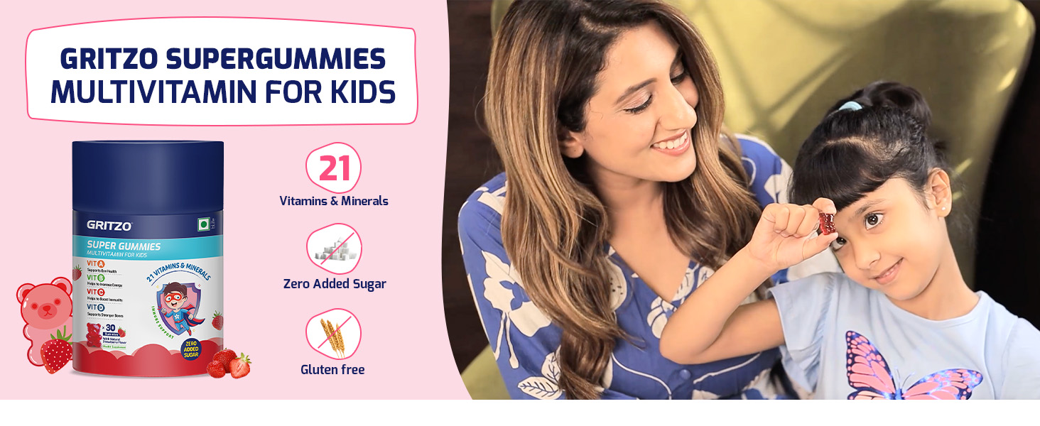 Gritzo Super Gummies Multivitamin for Kids, Strawberry, 30 Gummies