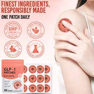 GLP-1 Support Patches for Appetite & Craving Control, Metabolism Balance with Berberine & Cinnamon Extract, Vegan Transdermal Wellness Patches, 30 Count (1 Month Supply)