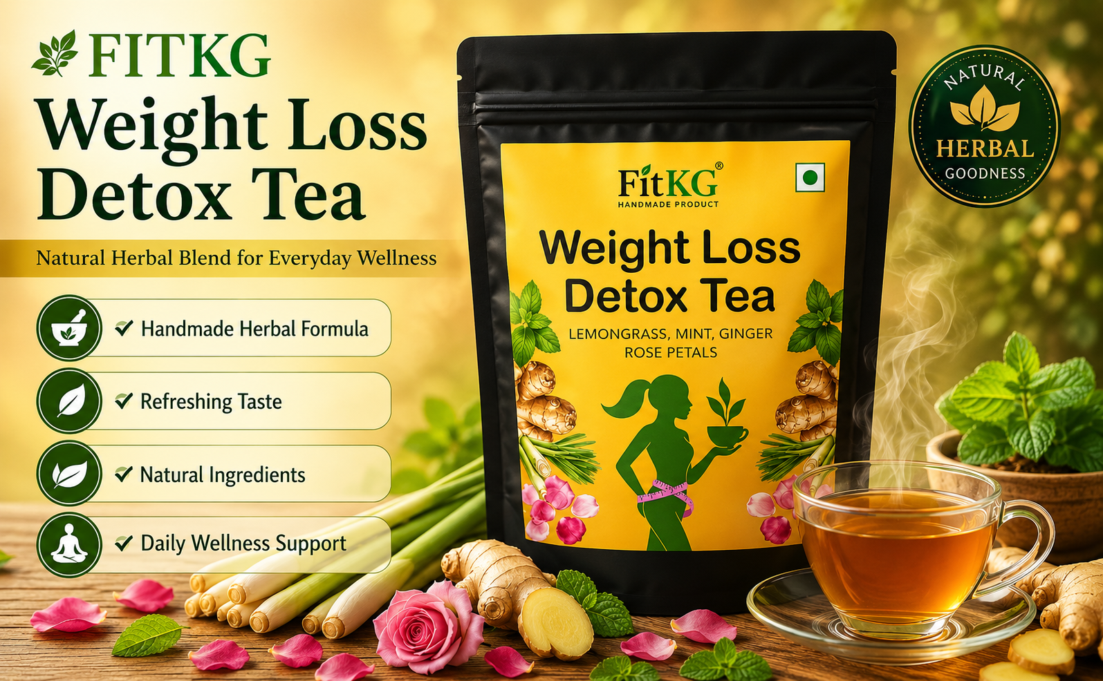 FIT KG HANDMADE PRODUCT Belly Fat Detox Herbal Tea for Weight Management, Natural Blend, 30 Day Detox, for Women and Men