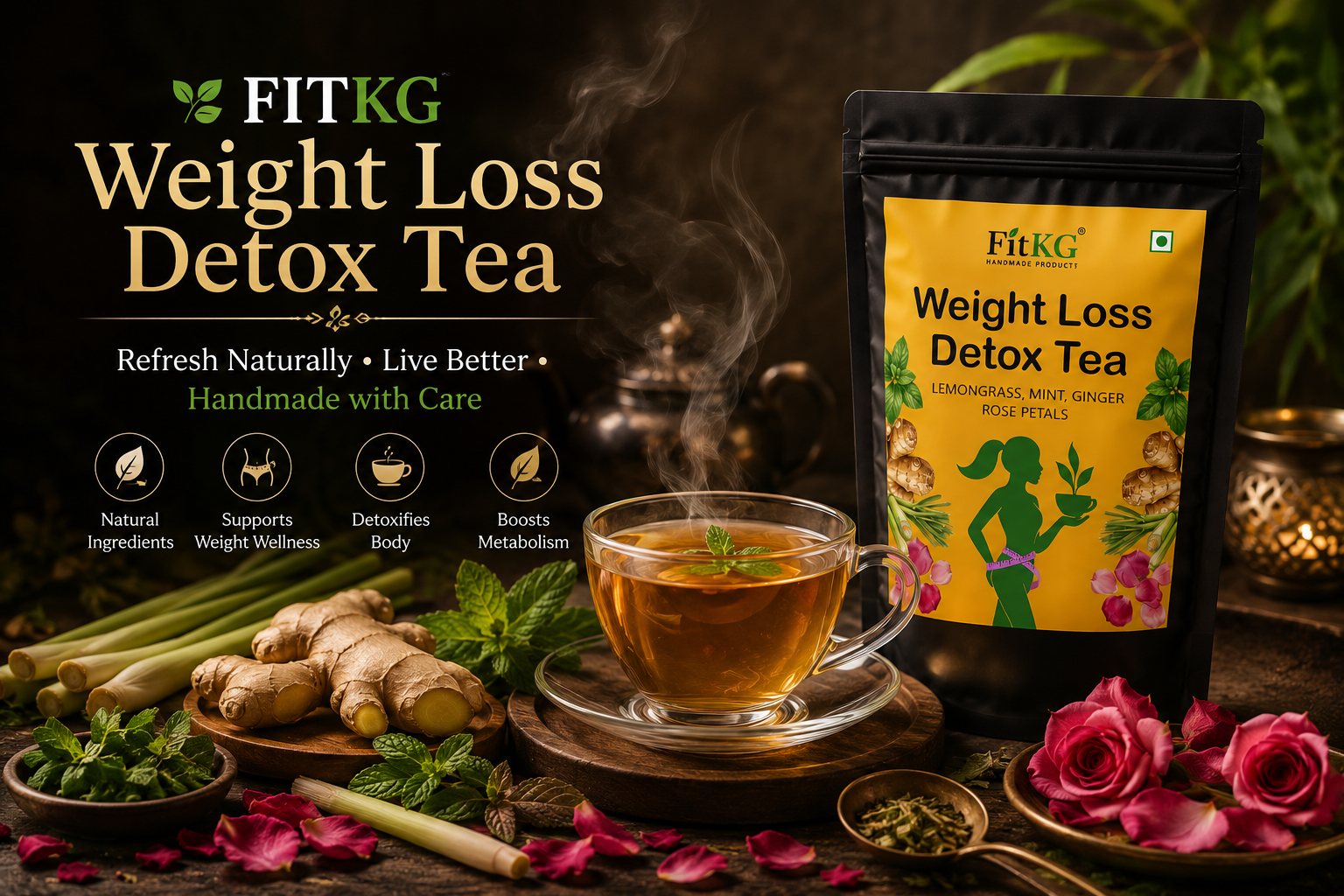 FIT KG HANDMADE PRODUCT Belly Fat Detox Herbal Tea for Weight Management, Natural Blend, 30 Day Detox, for Women and Men