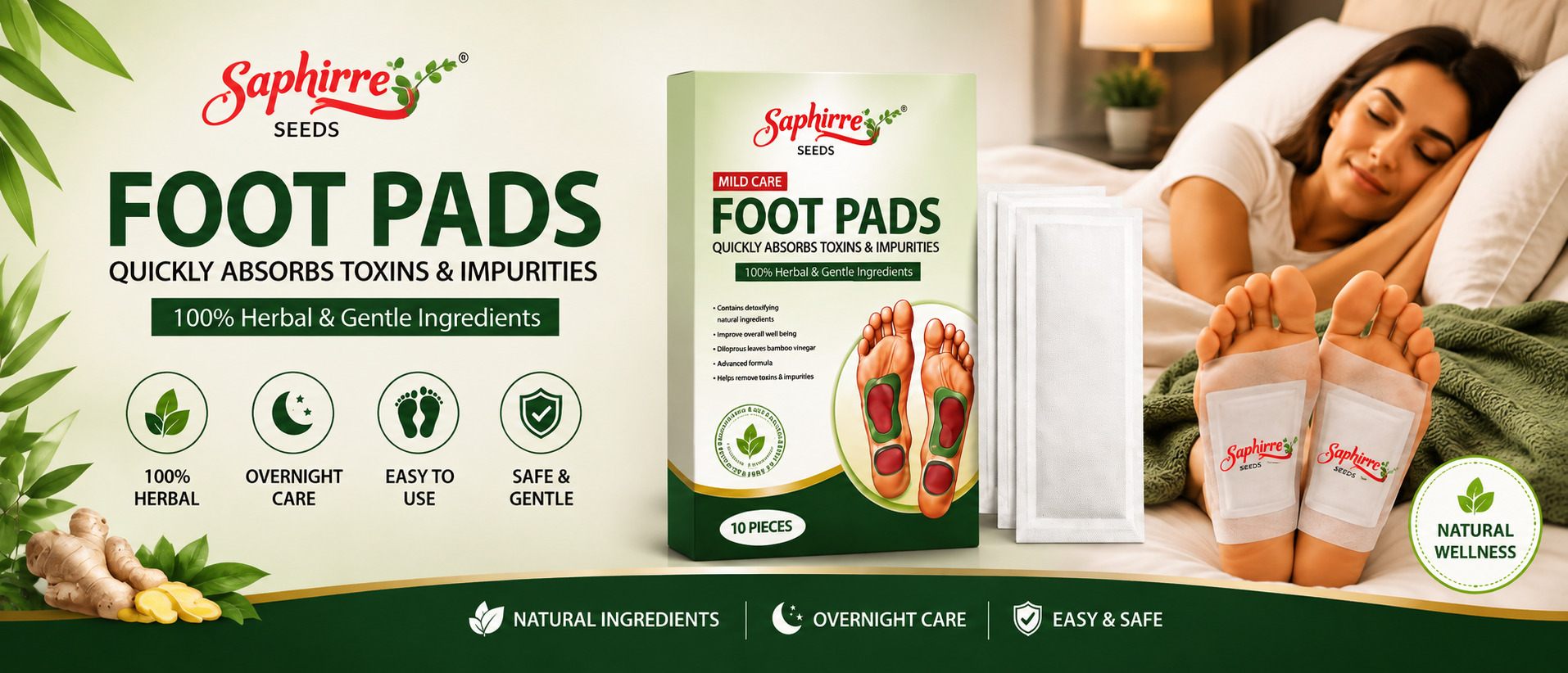 Saphirre Foot patch 20 Pieces Herbal And Gentle Ingredient Detox Foot Pads, Natural Ingredients for Sleep Aid, Pain Relief, Toxin Removal with Bamboo Vinegar and Acupoint Micro-Massage Technology