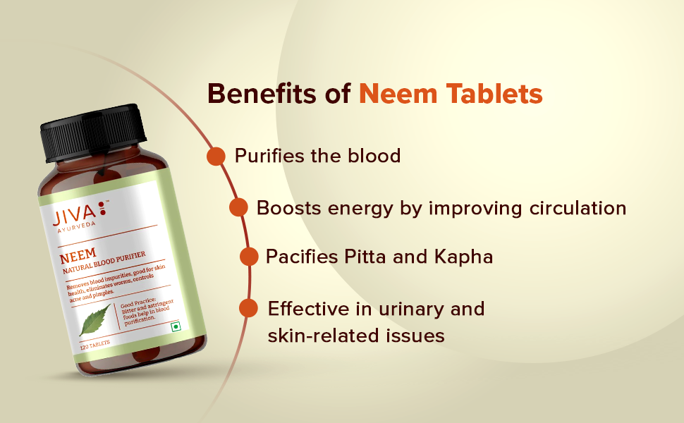 Jiva Neem Tablet - 120 Tablets (Pack of 2-240 Tab)| 100% Ayurvedic Formulation Purifies Blood, Treats Urinary Disorders | Pacifies Pitta And Kapha Doshas | Promotes Healthy Skin