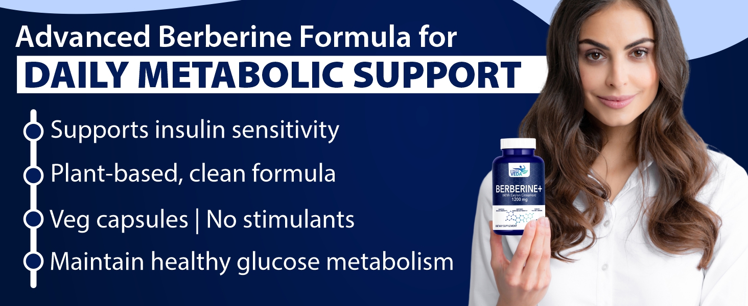 FITNESS VEDA Berberine HCL 1200mg - 120 Capsules High Potency Herbal Supplement for Blood Sugar & Insulin Support | Supports Metabolic & Cardiovascular Health | Non-GMO, Vegan-Friendly - 120 Capsules