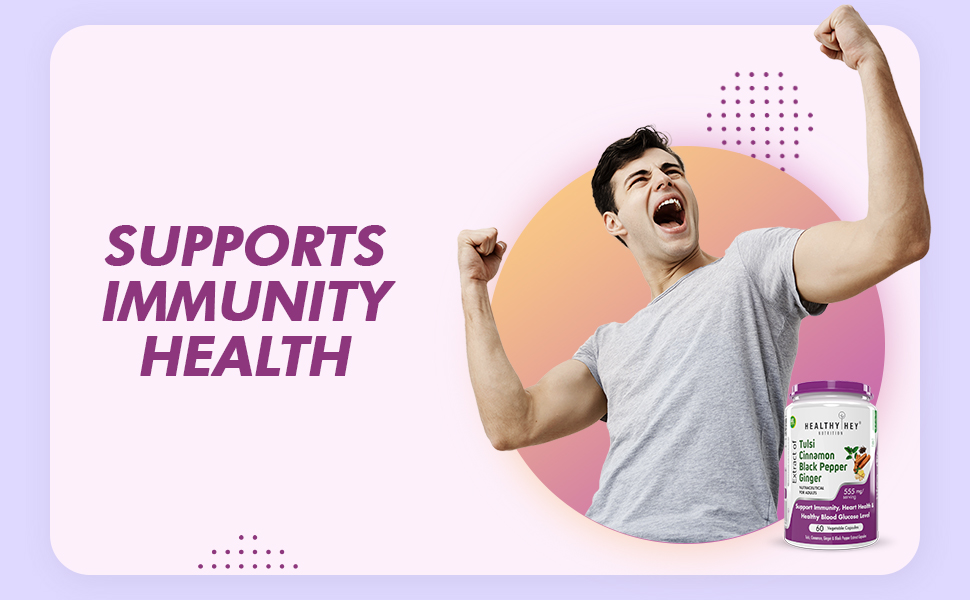 HealthyHey Nutrition Tulsi, Cinnamon, Black Pepper & Ginger Extract Formula for Immunity - 60 Veg Capsules