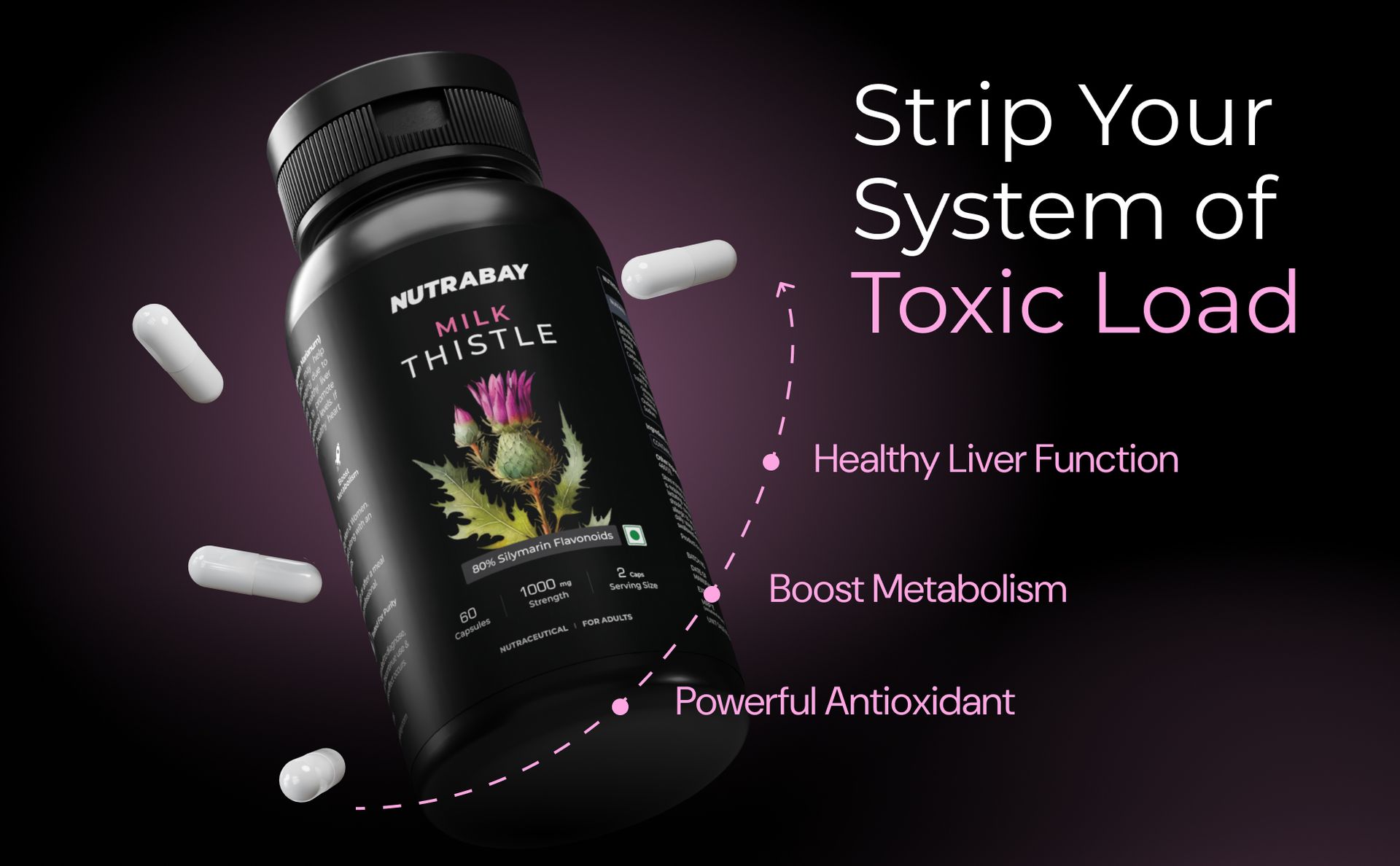 Nutrabay Wellness Milk Thistle Extract (80% Silymarin Marianum) - Improves Digestion, Liver Detox & Cleanse for Men & Women, Liver Support Supplement - 1000mg, 60 Veg Capsules