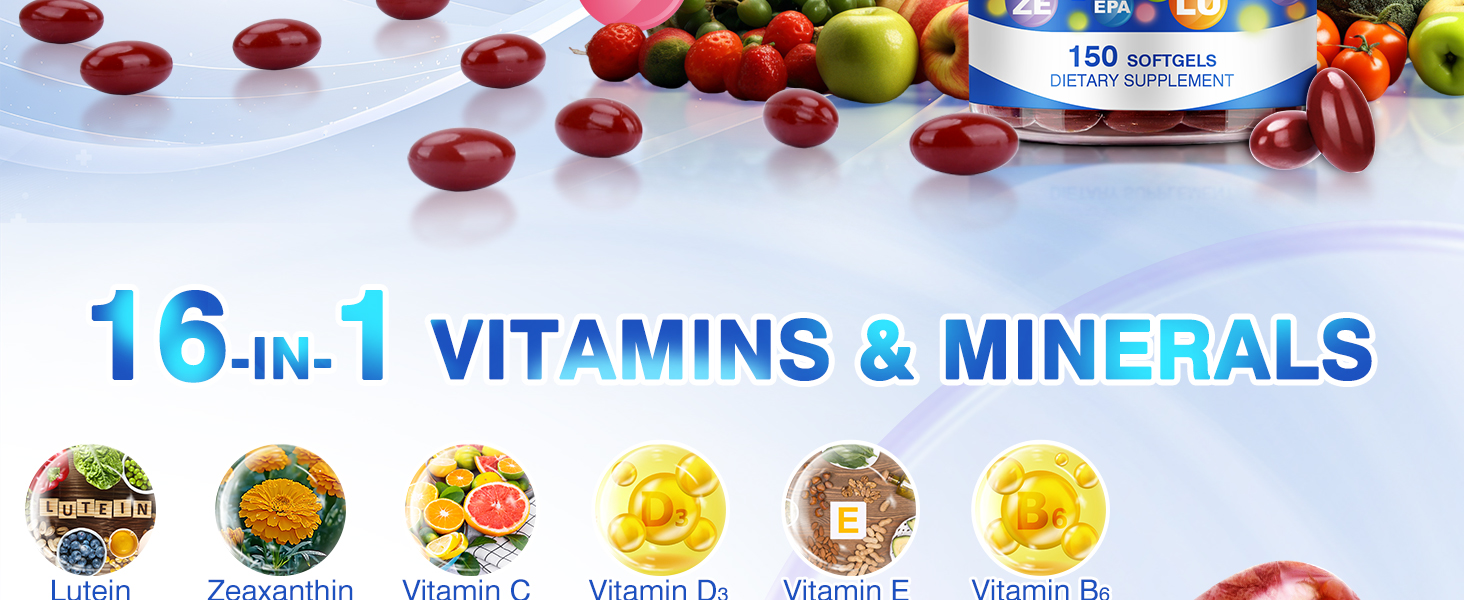 Lutein and Zeaxanthin Supplement - AREDS 2 Plus+ Eye Vitamins 40 mg Lutein & 8 mg Zeaxanthin with Vitamins C, E, Zinc, Omega-3 & CoQ10 - 150 Softgels