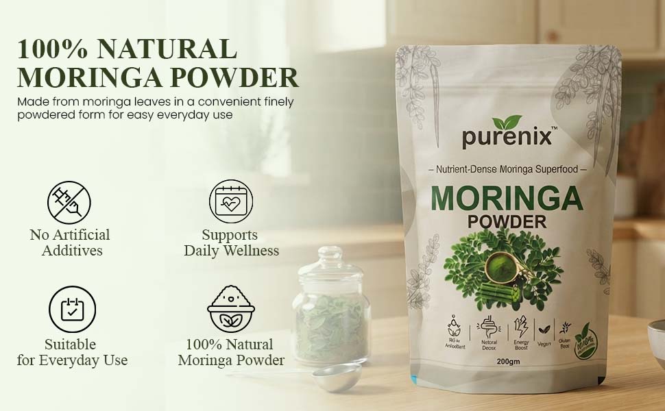 Moringa Powder 200g | 100% Natural Moringa Leaf Superfood Powder | Vegan & Gluten Free | For Smoothies Shakes Drinks Yogurt Oatmeal & Daily Nutrition
