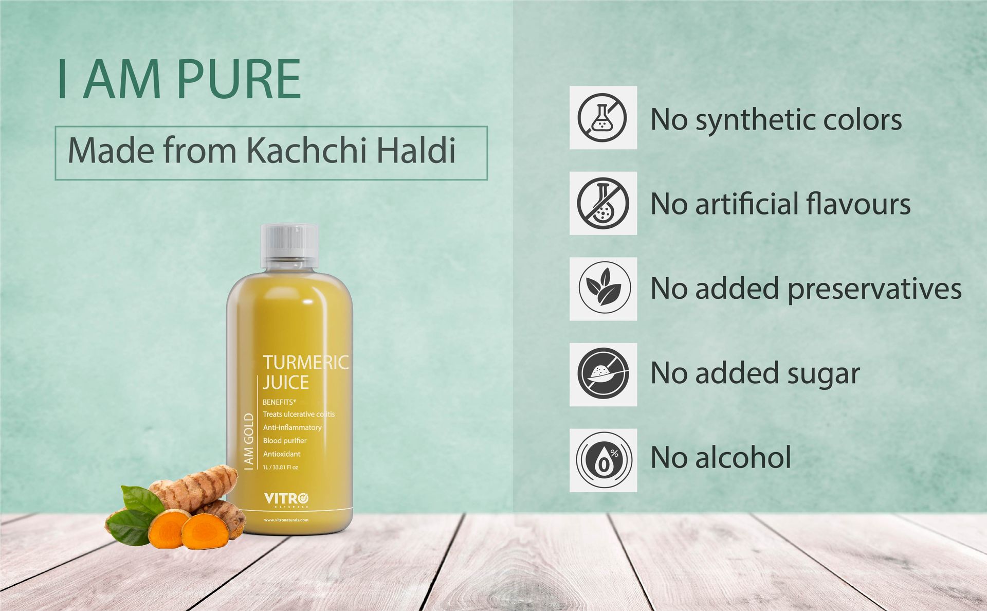 Vitro Turmeric Juice with Black Pepper 1Ltr | Liquid Curcumin Supplement for Joint Support, Inflammation & Immunity | kachi haldi,Fast Absorbing Alternative to Turmeric Capsules & Curcumin Tablets (1ltr)