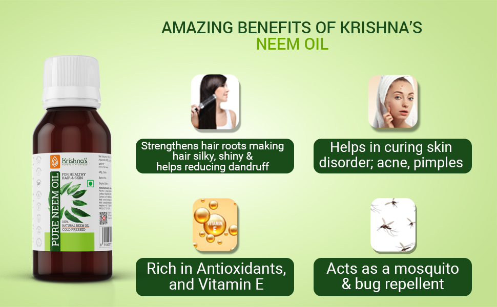Krishna's Pure Neem Oil - 50 ml (Pack of 2) | Natural & Cold Pressed Neem Oil | For Healthy Skin & Hair