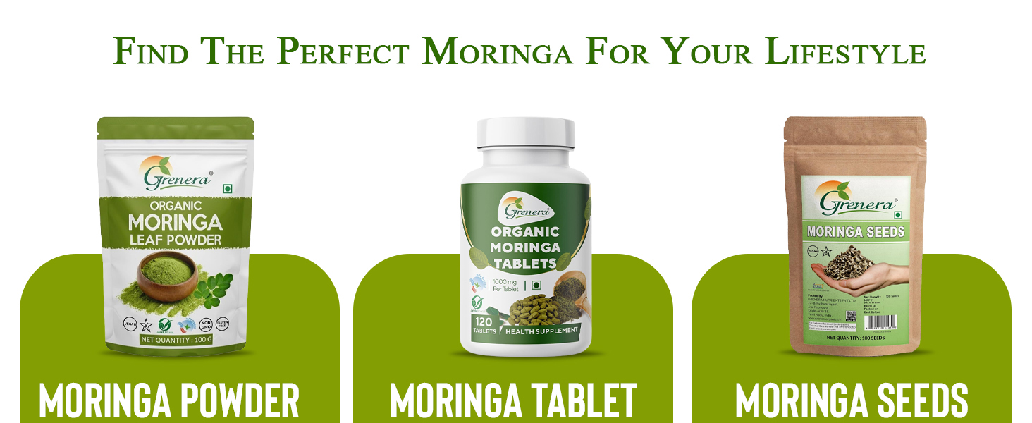 Grenera Organic Moringa Leaf Powder 1 kg, Drumstick Leaf Powder, Pure Shigru for Healthy Life, Organic Certified, No Chemicals or Preservatives