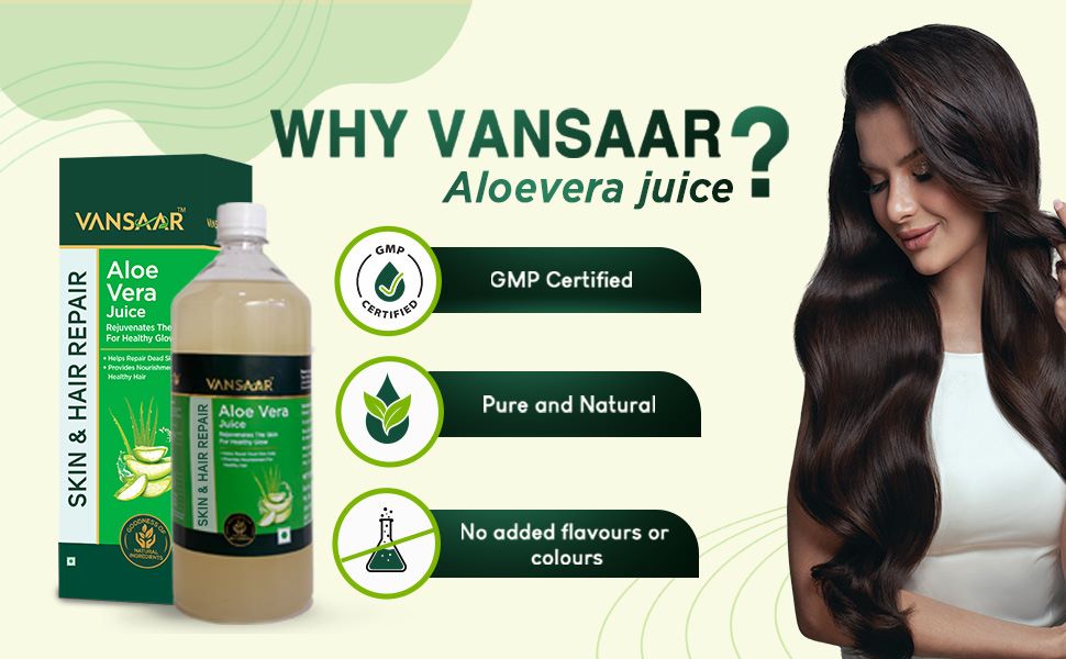 Vansaar Aloe Vera Juice - 1L | For Glowing Skin & Healthy Hair | 100% Natural, Cold Pressed with Pulp
