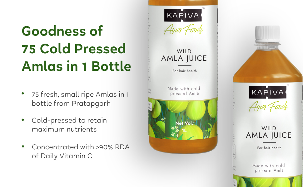 Kapiva Wild Amla Juice (2L) | Suitable for healthy Hair & Skin | Detox juice for weight loss | Natural Source of Vitamin C | Organic & Natural Made With Cold Pressed Amla from Pratapgarh | No Added Sugar | Super Saver Pack of 2