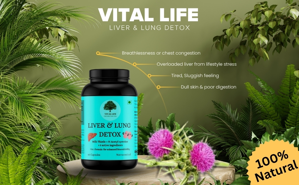 VITAL LIFE Liver & Lung Detox 7 in 1 Organic Supplement, 60 Caps