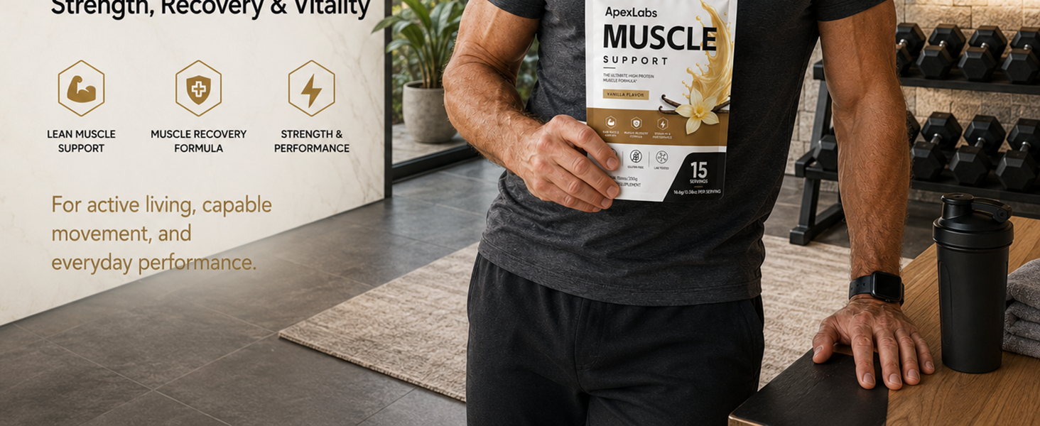 Muscle Support Protein Powder, Vanilla Flavor, High Protein Formula with Whey Protein Hydrolysate, L-Leucine, HMB, B12, Chromium & Rosemary Extract, 8.81 oz 15 Servings
