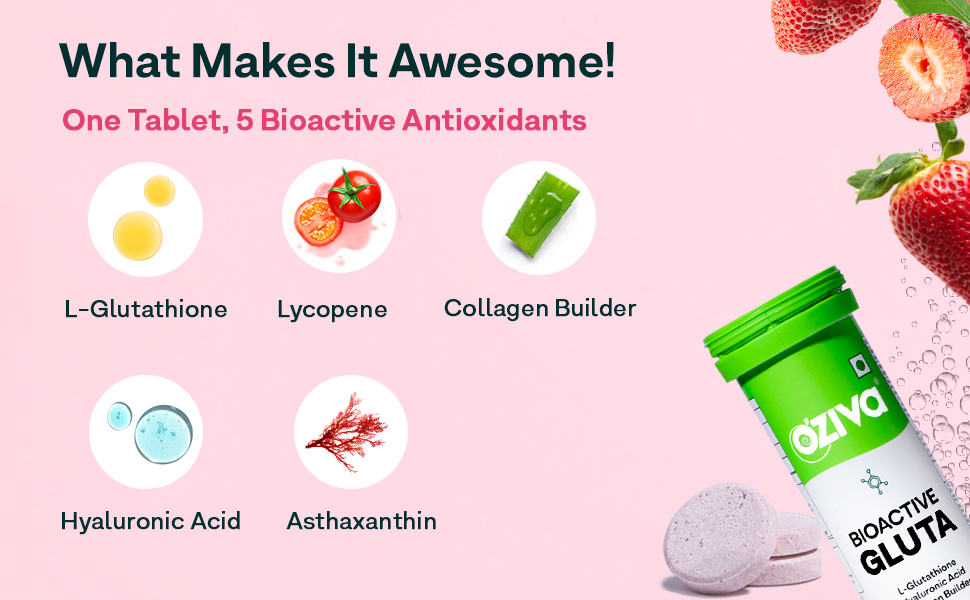 OZiva Collagen + Glutathione, for Radiant Skin, Strawberry