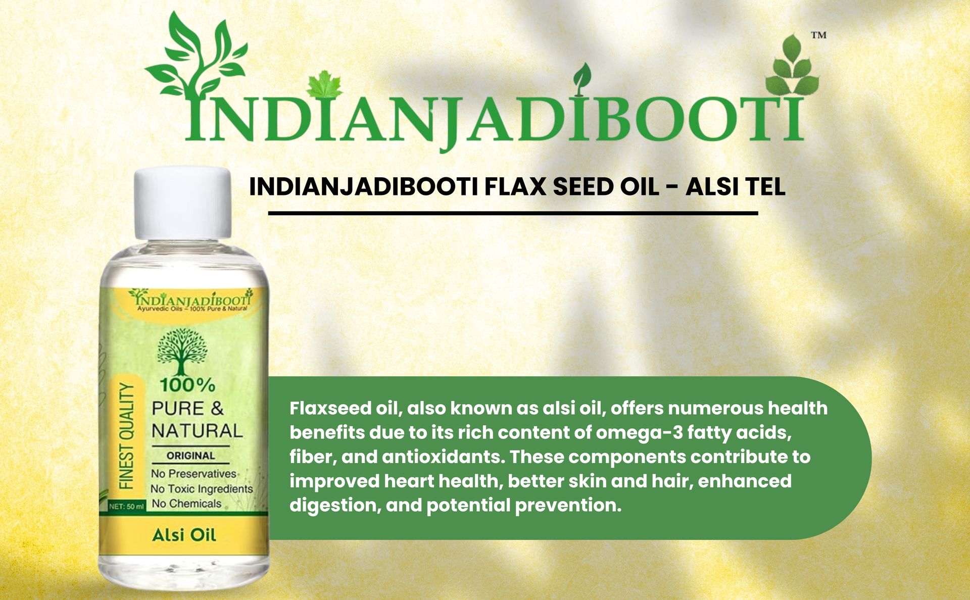 IndianJadiBooti Flax Seed Oil - Alsi Tel - Linseed 50mL (Pack of 1)