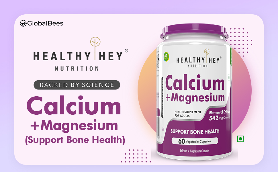 HealthyHey Nutrition Vegan Calcium with Magnesium - Bone Health Complex-60 Vegetable Capsules