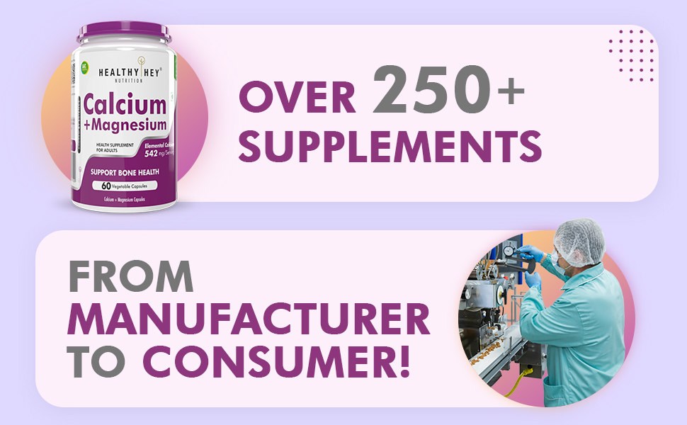 HealthyHey Nutrition Vegan Calcium with Magnesium - Bone Health Complex-60 Vegetable Capsules