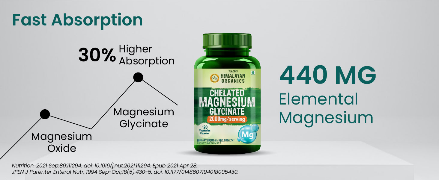 Vlado's Himalayan Organics Magnesium Glycinate Supplement 2000 MG - 30 Tablets