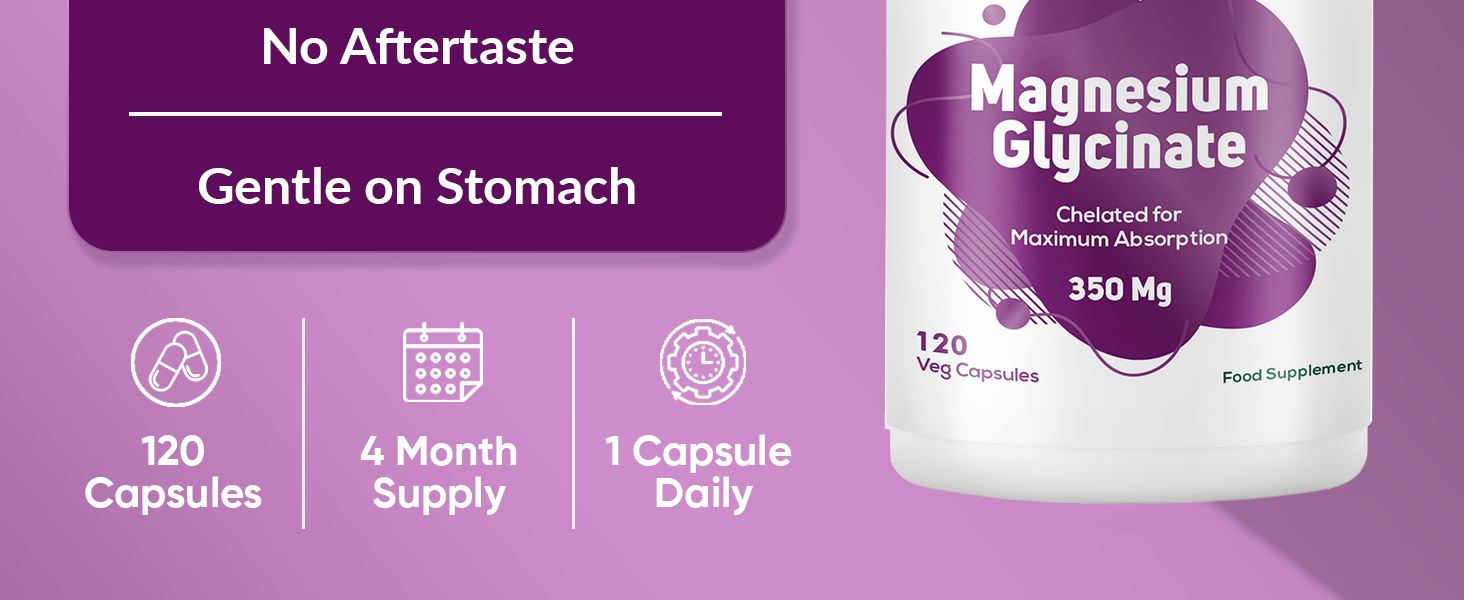 Ambrosial Magnesium Glycinate 350mg | High Absorption Magnesium Supplement for Enhanced Muscle and Nerve Function | Promotes Optimal Bone Health | Tiredness and Fatigue (Pack of 1-120 Capsules)