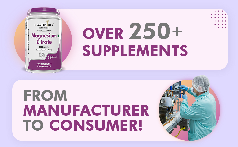 HealthyHey Nutrition Magnesium Citrate - 1000 mg - 120 Vegetable Capsules - Pack of 2