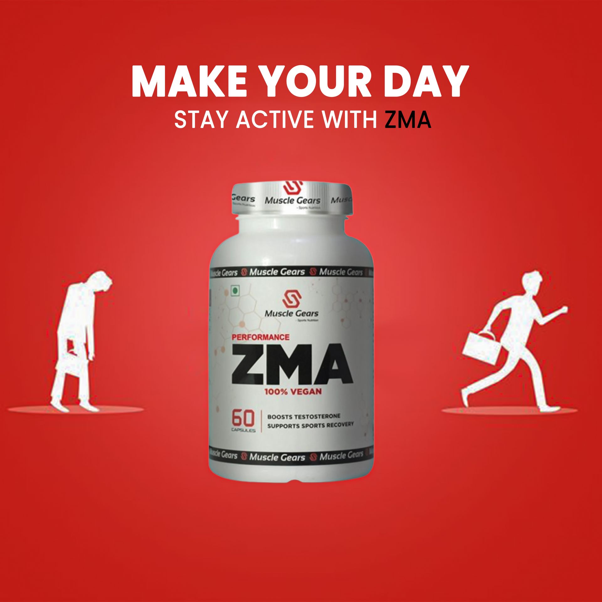 Muscle Gears ZMA Capsules | Zinc, Magnesium Aspartate & Vitamin B6 | Muscle Recovery, Strength & Endurance | Sleep Quality Support | Vegan | For Men & Women | 60 Capsules