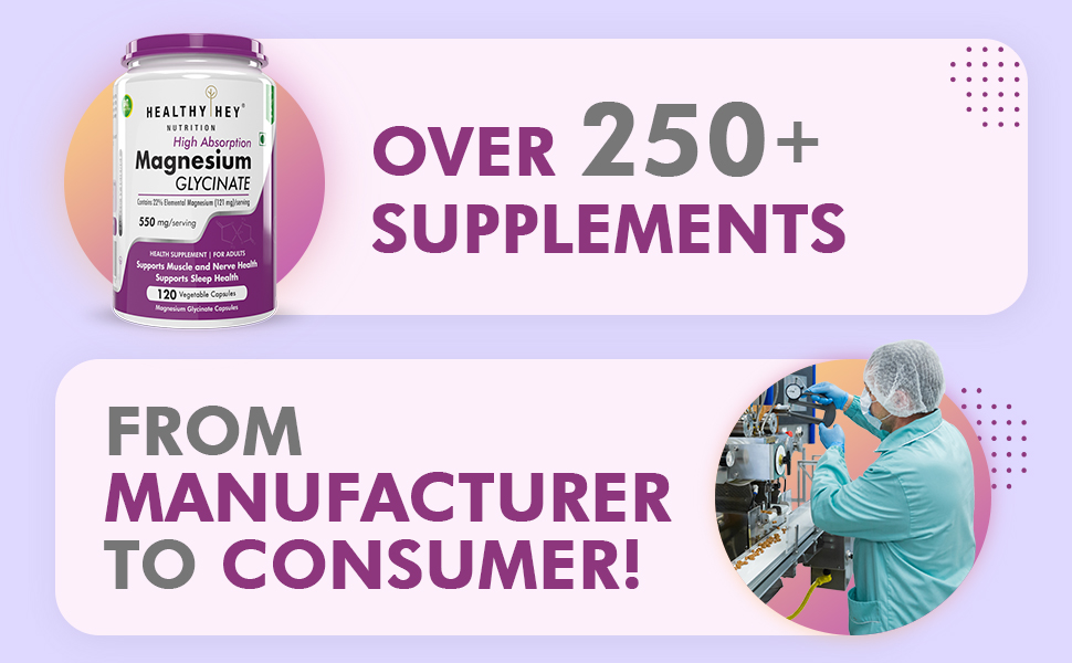 HealthyHey Nutrition High Absorption Magnesium Glycinate, 550mg - 300 Vegetable Capsules - Pack of 2