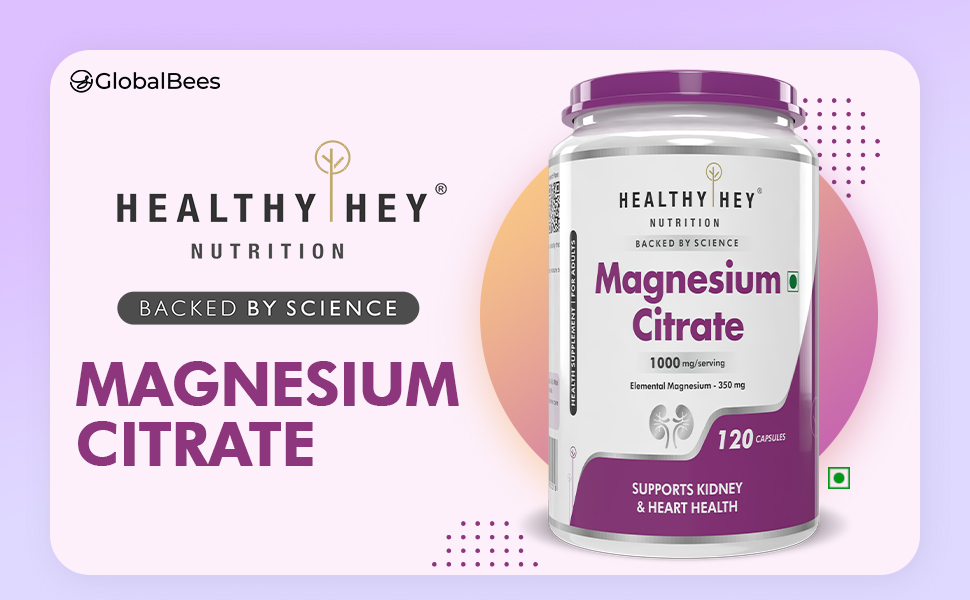HealthyHey Nutrition Magnesium Citrate - 1000 mg - 120 Vegetable Capsules - Pack of 4
