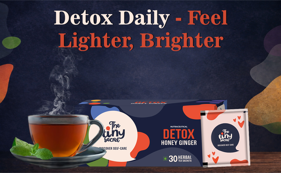 The Tiny Secret- Detox Brew | Enhances Energy Level | Helps Control Appetite and Emotional Eating | Supports Natural Fat Burning | Reduces Bloating and Supports Microbiome | Honey ginger Flavour | 30 Sachet | Pack of 1
