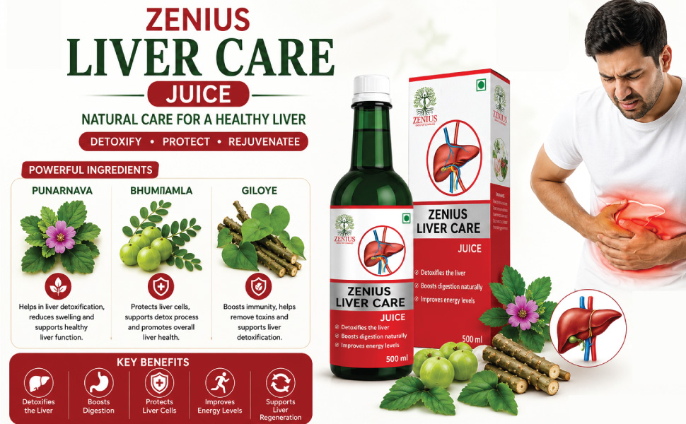 Zenius Liver Juice | Ayurvedic Cleanser and Detoxification | Supports Fatty Liver and Anti-oxidant Rich Supplement With 5 Ayurvedic Herbs 500ml